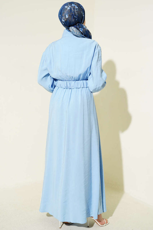 Dress with Belt, Zipper, and Tencel Fabric, Baby Blue