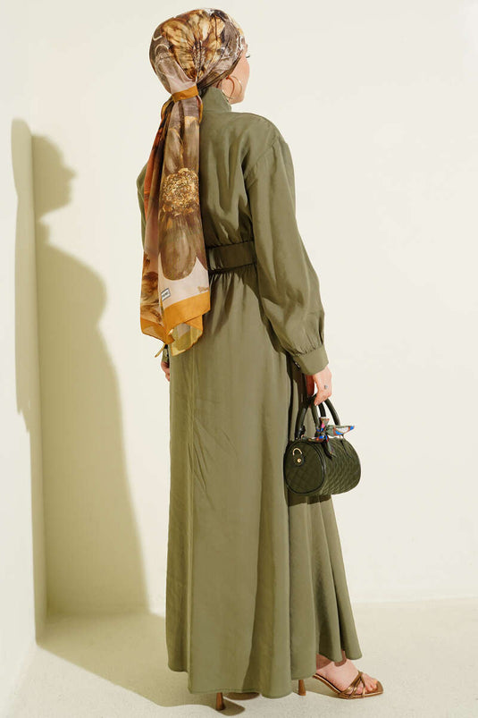 Dress with Belt, Zipper, and Tencel Fabric, Olive Green