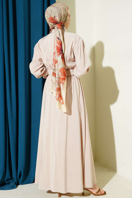 Stone-colored Tencel Dress with Belt and Zipper