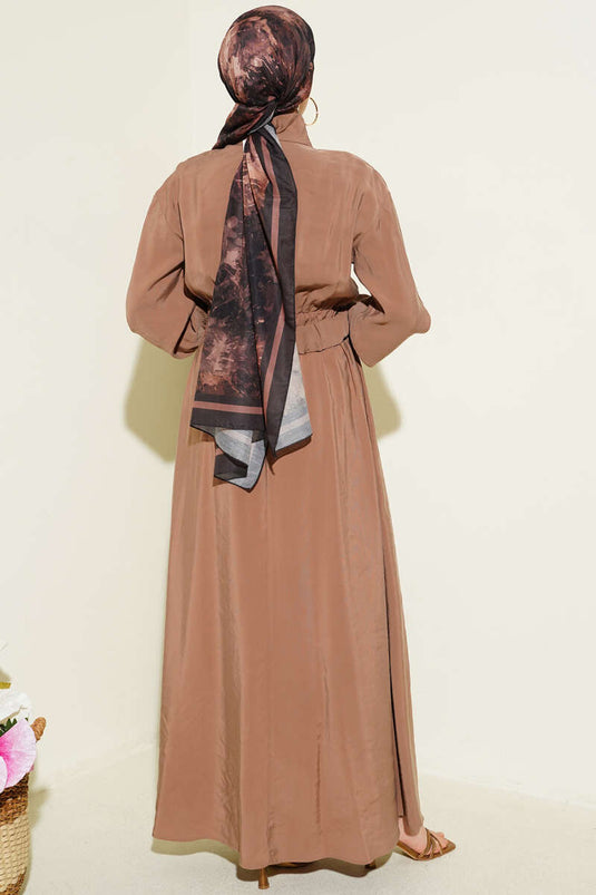 Dress with Belt, Zipper, and Tencel Fabric, Mink Color