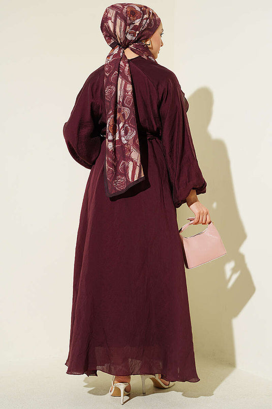 Robe bordeaux ceinturée avec volants et taille élastique