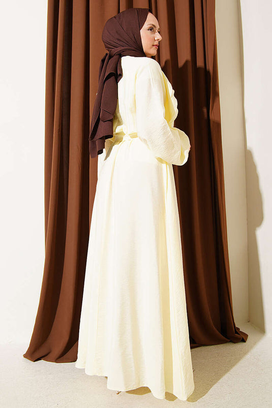 Robe ceinturée à volants avec élastique à la taille, jaune