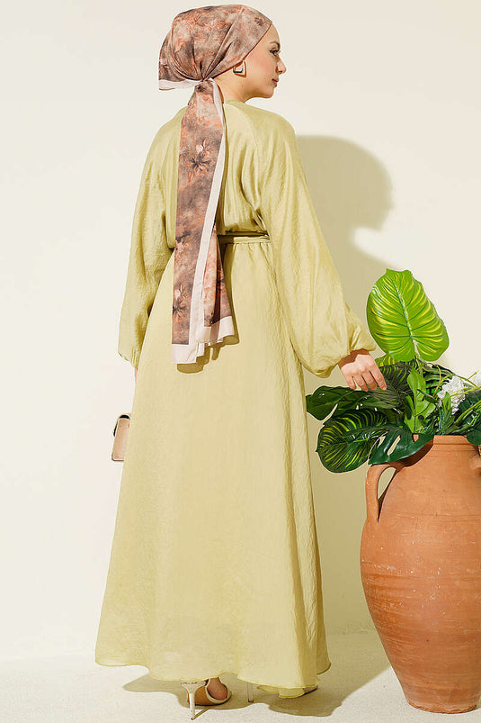 Robe ceinturée à volants avec élastique à la taille, vert olive