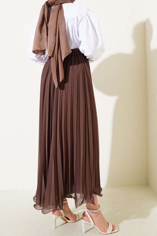 Jupe en mousseline marron à volants et taille élastique