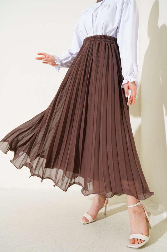 Jupe en mousseline marron à volants et taille élastique