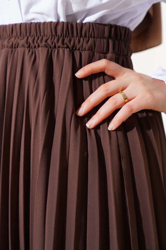 Jupe en mousseline marron à volants et taille élastique