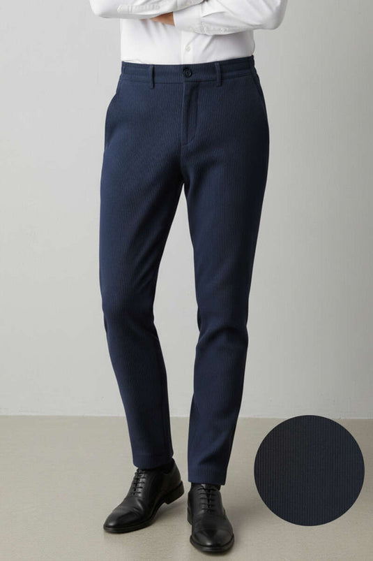 Men's Ribbed Pants with Elastic Waistband Navy Blue