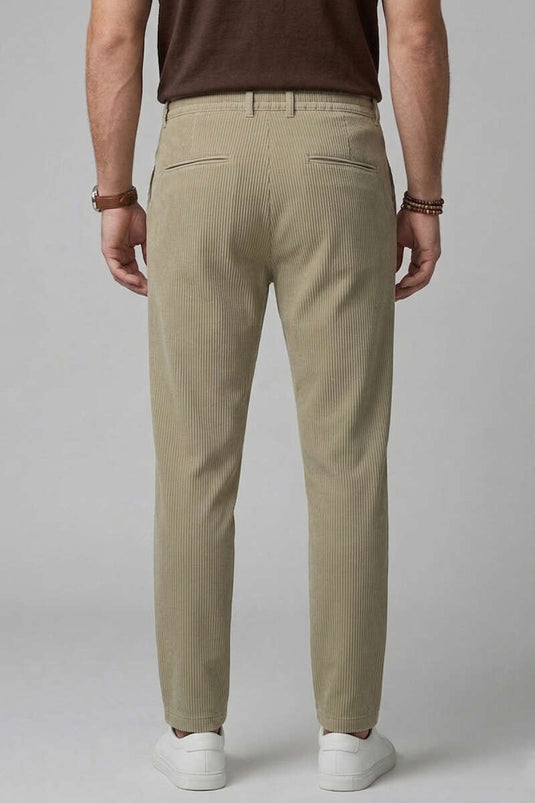 Stone Ribbed Men's Pants with Elastic Waistband