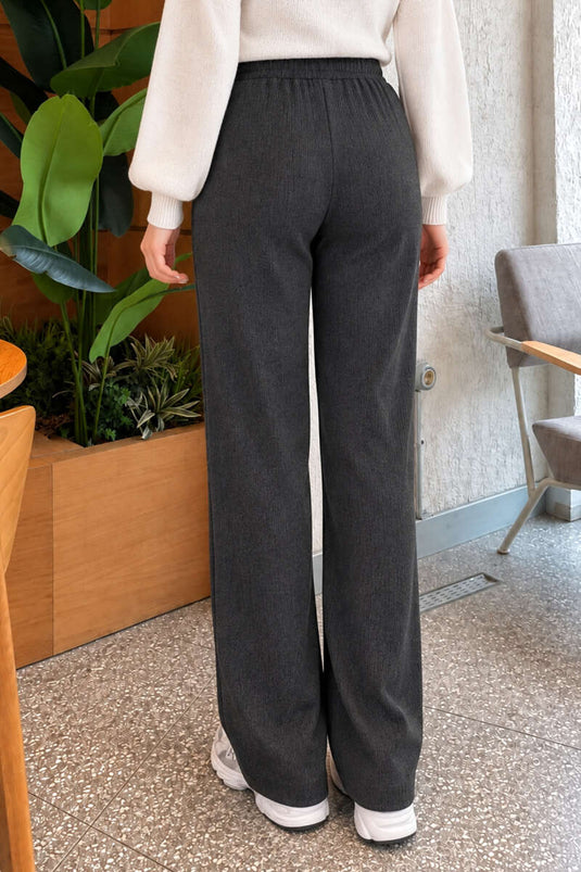 Ribbroek Met Elastiek Antraciet