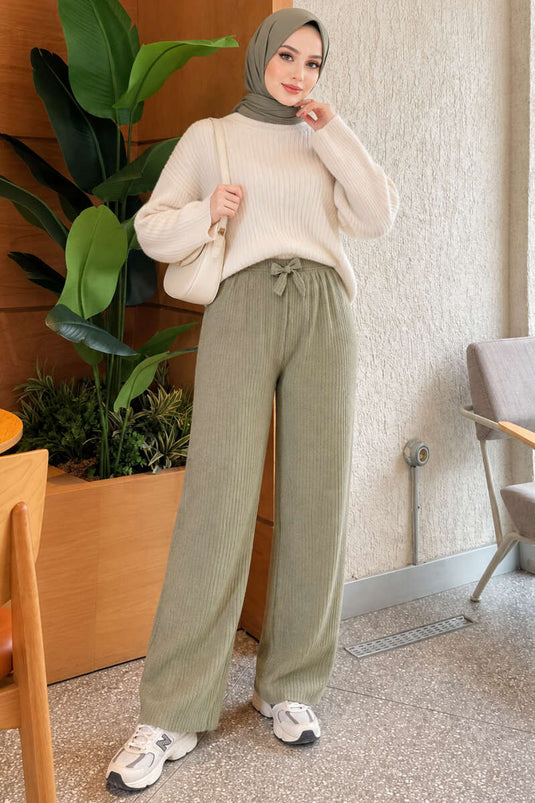 Mintgroene Ribbroek Met Elastische Taille