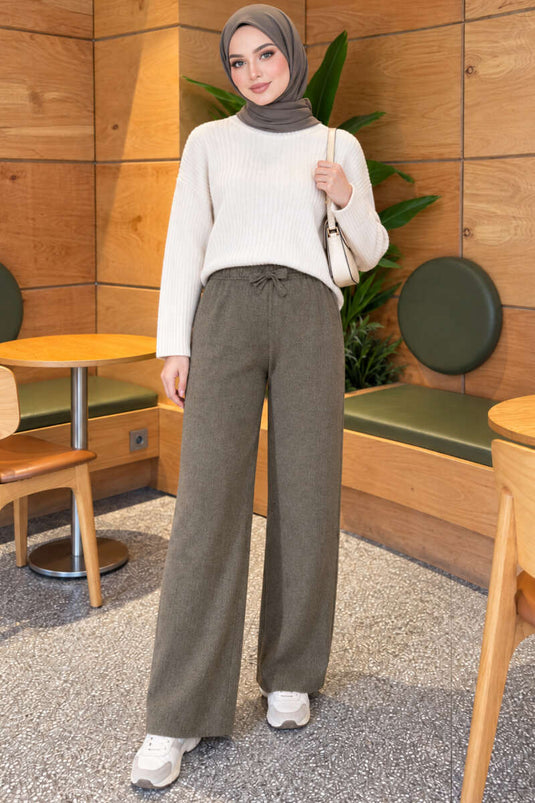 Bel Elasticated Ribbed Knit Trousers Khaki