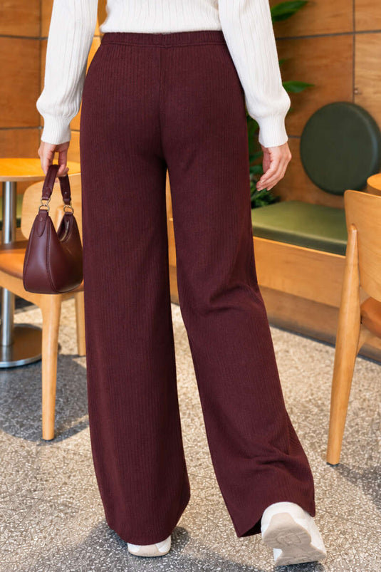 Bel Elasticated Ribbed Knit Trousers In Mauve
