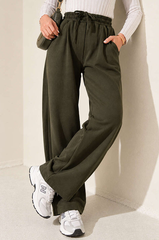Pantalon Cargo Décontracté À Cordons Kaki