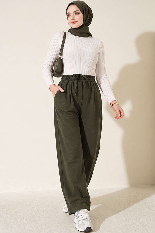 Pantalon Cargo Décontracté À Cordons Kaki