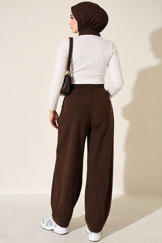Pantalon Large Texturé Élastiqué Marron