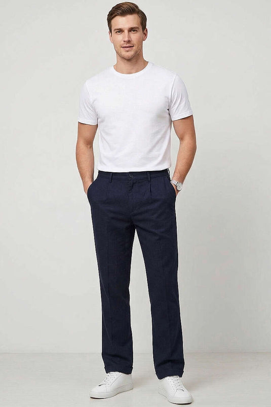 Pantalon pour homme en gabardine avec ceinture élastique, bleu marine