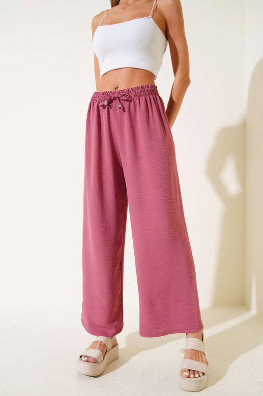 Pantalon Ayrobin à jambes larges et taille élastiquée, rose