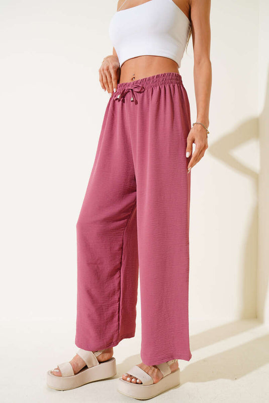 Pantalon Ayrobin à jambes larges et taille élastiquée, rose