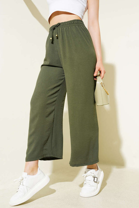 Pantalon Ayrobin kaki à taille élastique et jambes larges