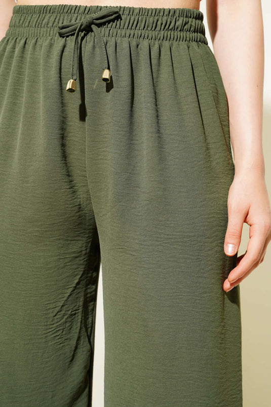 Pantalon Ayrobin kaki à taille élastique et jambes larges