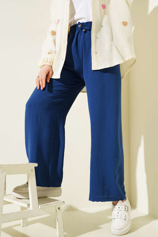Pantalon Ayrobin indigo à taille élastique et jambes larges