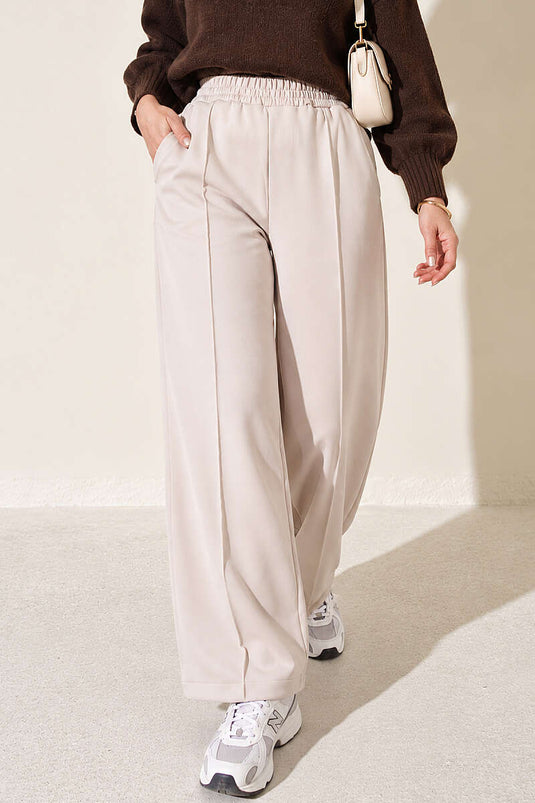 Bel Elastic Wide Leg Scuba Pants With Embellishments