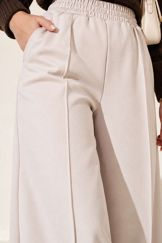Bel Elastic Wide Leg Scuba Pants With Embellishments