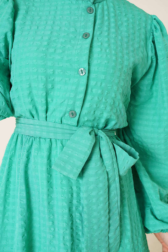 Robe Seersucker Taille Élastique Vert