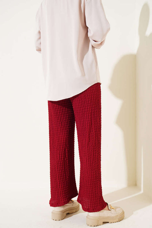Elastic Waist Seersucker Trousers Claret Red