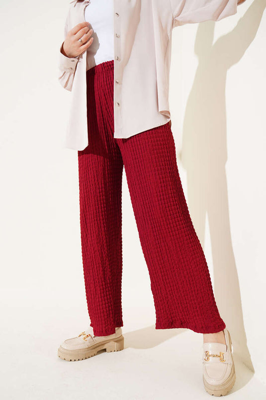 Elastic Waist Seersucker Trousers Claret Red