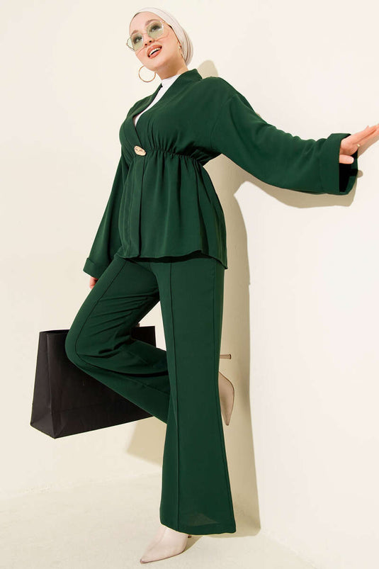 Bel Lastikli Gold Aksesuarlı İkili Takım Zümrüt