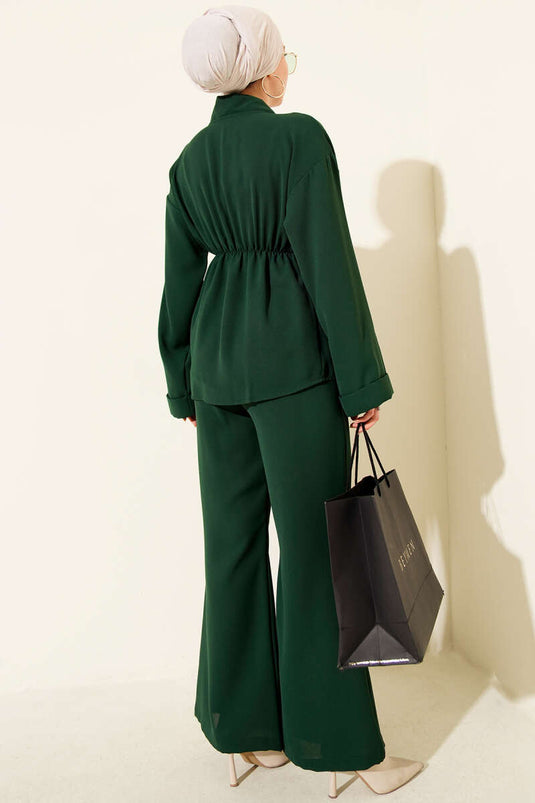 Bel Lastikli Gold Aksesuarlı İkili Takım Zümrüt