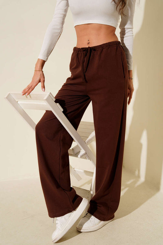 Pantalon à deux fils avec taille élastique, marron