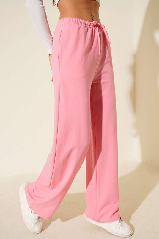 بنطال ذو خيطين مع حزام خصر مطاطي، وردي