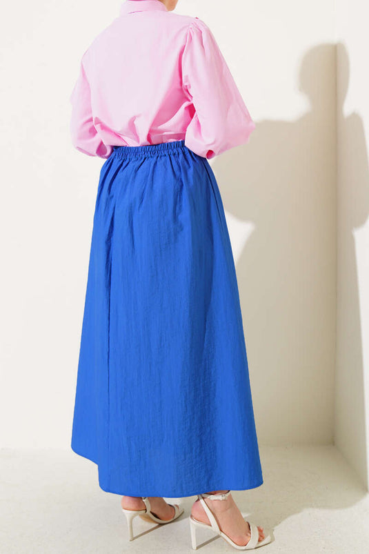 Jupe Saxe à taille élastique et cordon de serrage