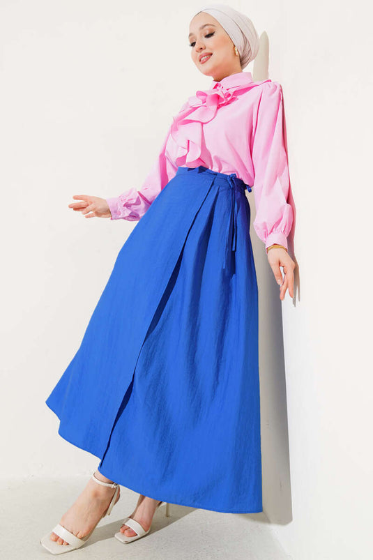 Jupe Saxe à taille élastique et cordon de serrage