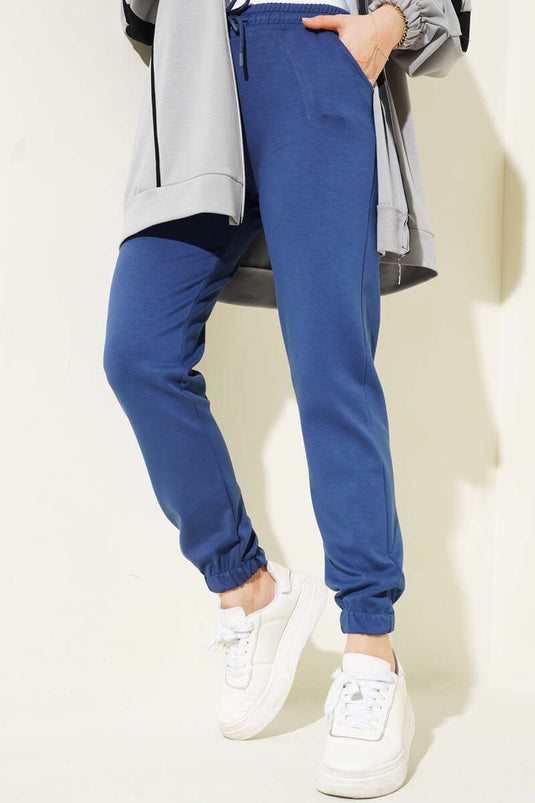 Bel Lastikli İpli Jogger Pantolon Lacivert