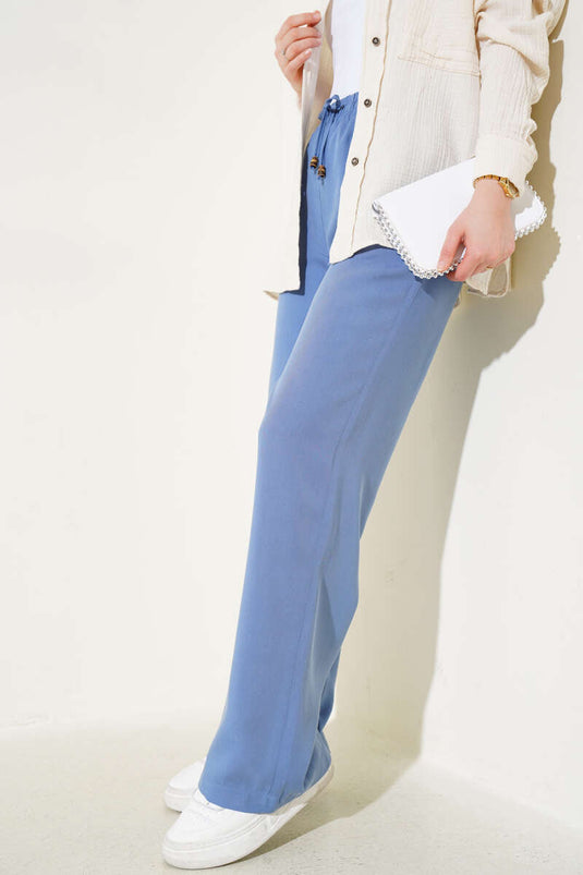 Elastic Waist Rope Palazzo Trousers Indigo