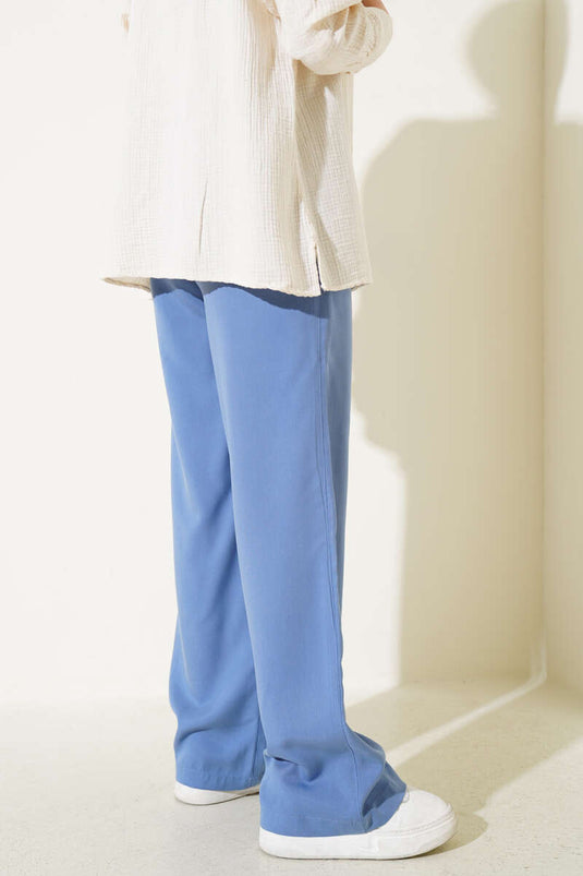 Elastic Waist Rope Palazzo Trousers Indigo