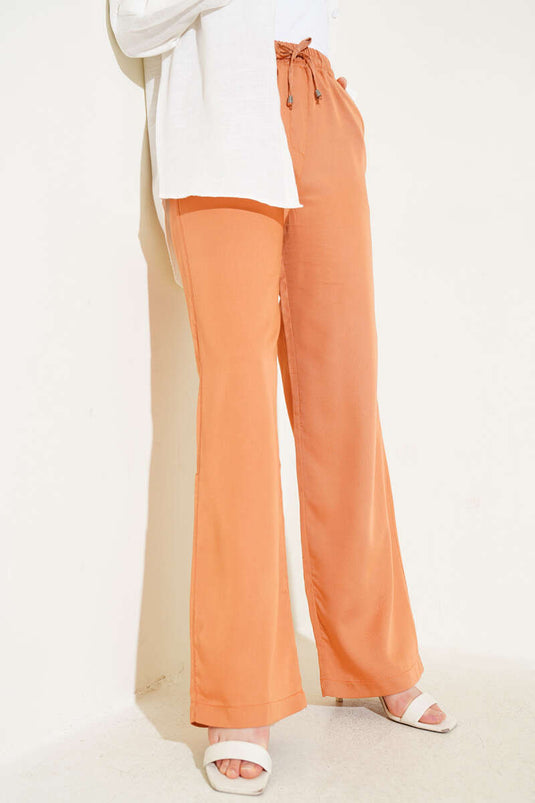 Elastic Waist String Palazzo Trousers Orange