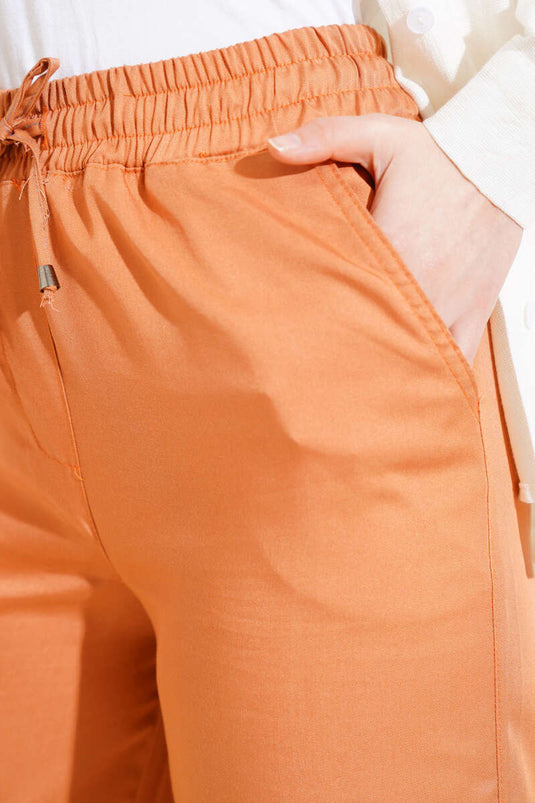 Elastic Waist String Palazzo Trousers Orange