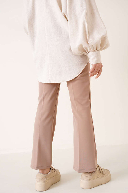 Belted Spanish Flared Trousers Beige