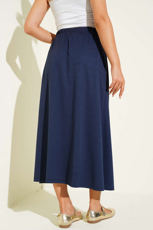 فستان داخلي أزرق داكن بخصر مطاطي