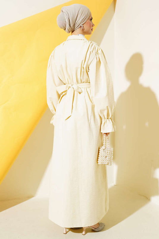 قبعة خصر مرنة باللون البيج