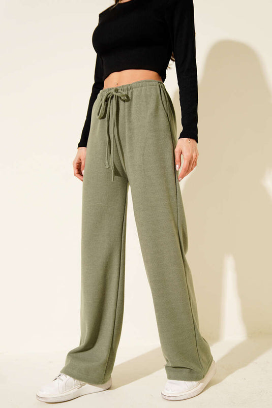 Pantalon en cachemire à taille élastique, vert sauge