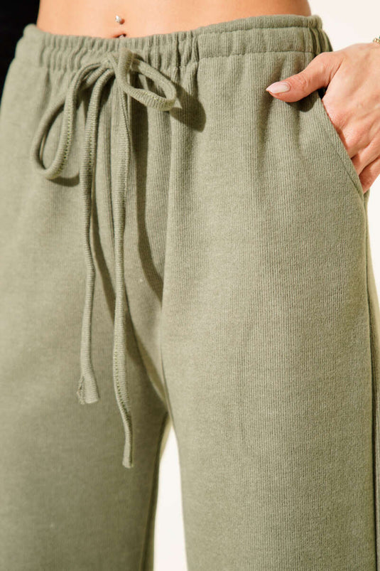 بنطلون من الكشمير بخصر مطاطي، لون أخضر زيتوني