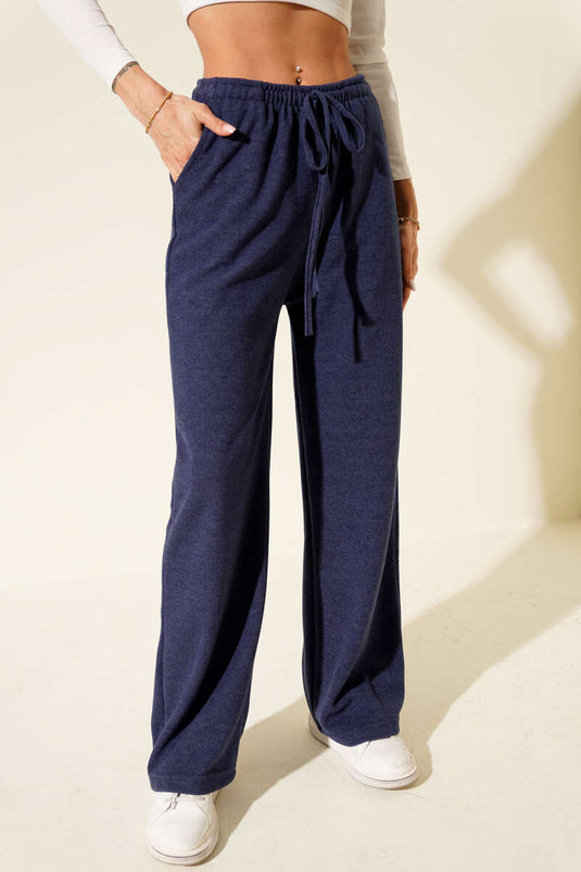 Indigo Cashmere Trousers with Elastic Waistband