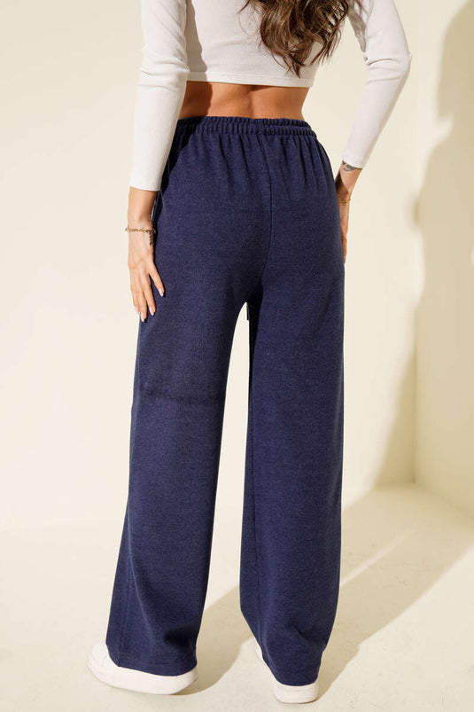 Pantalon en cachemire indigo avec taille élastiquée