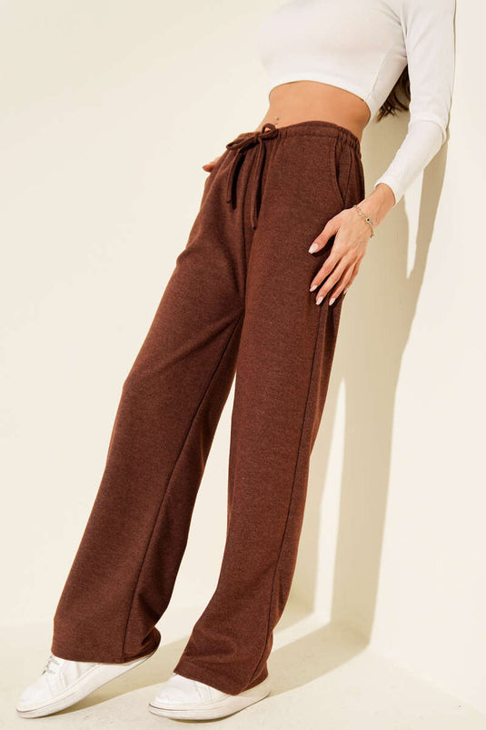 Pantalon en cachemire à taille élastiquée, marron