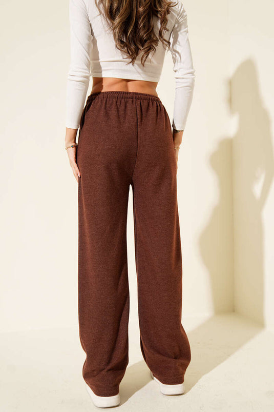 Pantalon en cachemire à taille élastiquée, marron